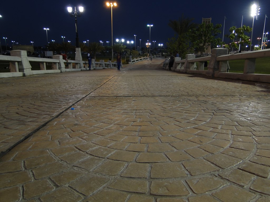 Dammam Corniche promenade illuminated in the evening