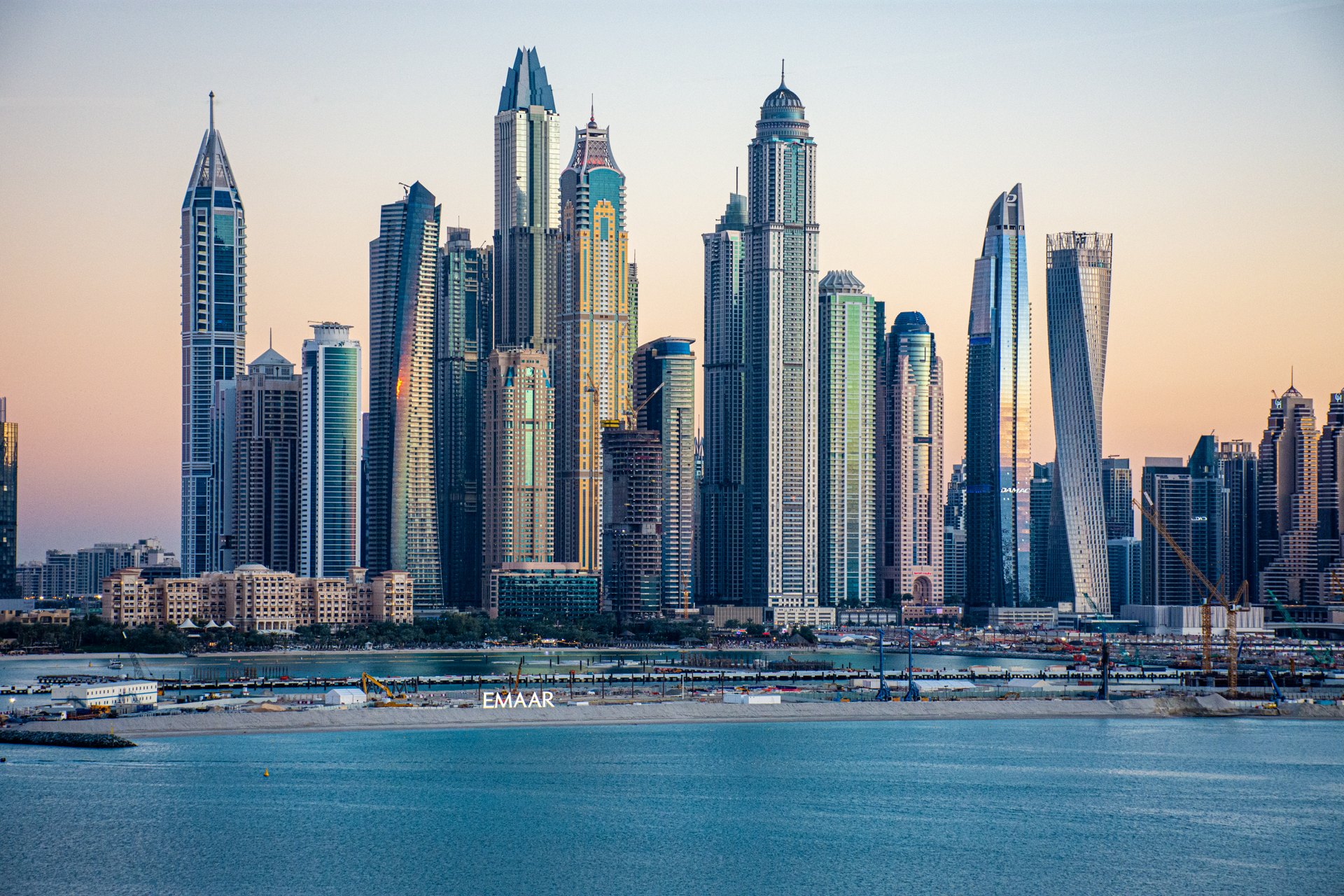 Dubai Marina towers and waterfront in the United Arab Emirates